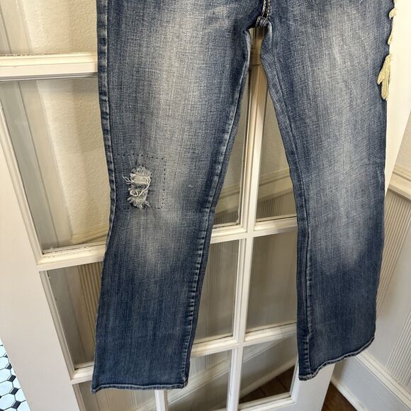 Y2K Angel Jeans Women's 7 Embroidered Boot Cut Embellished - Picture 6 of 13